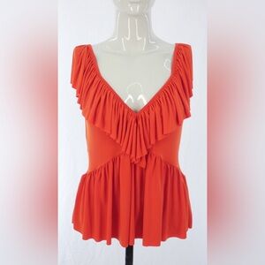 Zara Vibrant Deep Orange V- Neck Top